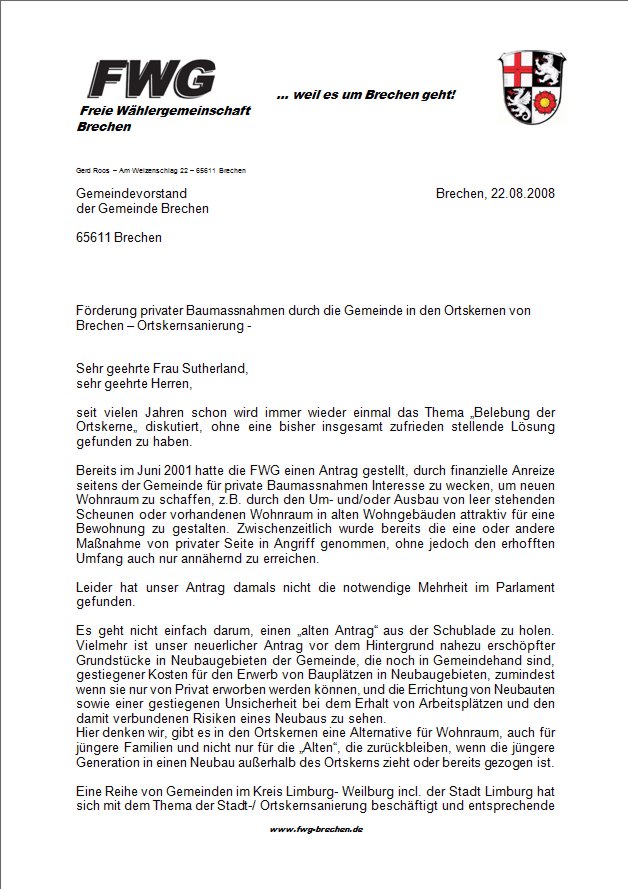 Antrag: Förderung privater Baumassnahmen – Ortskernsanierung Antrag: Förderung privater Baumassnahmen – Ortskernsanierung
